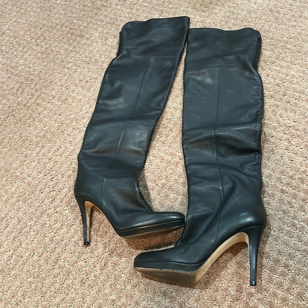 Jimmy Choo Black Leather Over-the-Knee Stiletto Boots